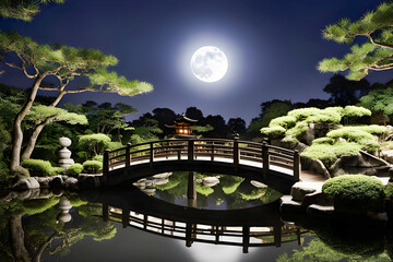 Wall Mural - japanese garden with bridge