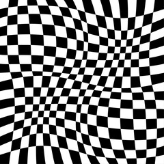 Fototapete - Abstract curved and viscous chess pattern. Liquid checkerboard pattern made of curved mesh.
