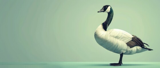 Wall Mural - Graceful goose with white feathers and distinctive beaks, thriving in natural habitats and adding charm to serene water landscapes