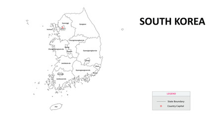 Canvas Print - South Korea Map. State and district map of South Korea. Administrative map of South Korea with states and boundaries in white color.