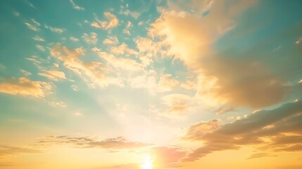 Aufkleber - Beautiful Vivid sky painted by the sun leaving bright golden shadesDense clouds in twilight sky in winter eveningImage of cloud sky on evening timeEvening Vivid sky with clouds : Generative AI