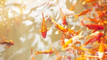 Wall Mural - River pond decorative orange underwater fishes nishikigoi Aquarium koi Asian Japanese wildlife colorful landscape nature clear water photo : Generative AI