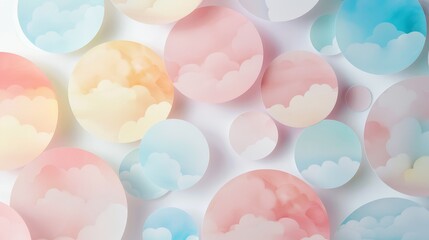 Poster - Abstract Cloud Circles in Pastel Hues - A pattern of pastel-colored circles with clouds, giving a dreamy and abstract vibe.