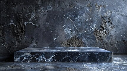 Wall Mural - empty grey marble tabletop against a dark black cement stone background