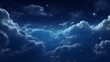 © Muzamil - Fluffy volumetric clouds at night against a dark blue sky with stars background.