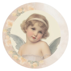 Wall Mural - PNG Angel and flower portrait baby art.