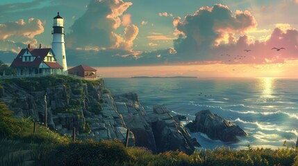 Wall Mural - Lighthouse  at Sunset