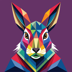 Poster - A colorful, geometric illustration of a rabbits face on a purple background, A fresh take on a rabbit illustration using bold colors and sharp angles