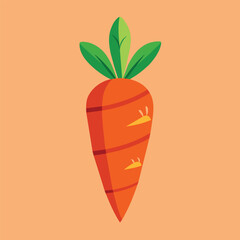 Canvas Print - Minimalist digital illustration of a bold-lined carrot with green leaves on a peach background, A minimalist carrot illustration with bold lines and muted colors