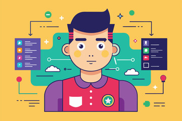 Poster - an illustration of a young person surrounded by technology and data, showcasing their engagement wit