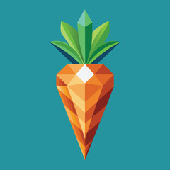Poster - a digital illustration of a carrot with geometric shapes and green foliage on a teal background, an 
