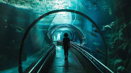 Wall Mural - Underwater tunnel at an aquarium : Generative AI