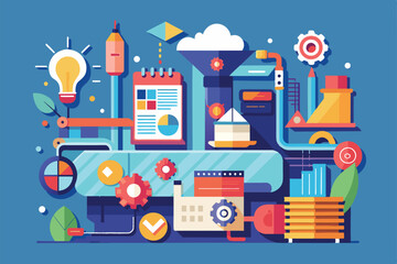 Poster - illustration depicting a customizable design process, design process customizable semi flat illustra