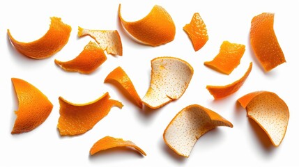 Wall Mural - Isolated Orange Peels on White Background