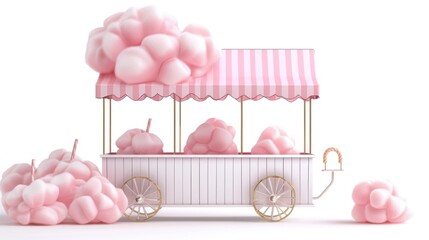 Poster - A colorful candy cart with pink cotton candy on top, perfect for parties or events