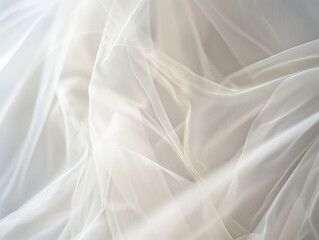 Wall Mural - Delicate White Tulle Fabric: Airy Bridal Veil - Close-Up Detail, Minimal Background - Elegant Sheer Texture - Light and Ethereal Wedding Fabric - Ideal for Bridal Photography