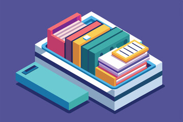 Poster - a 3d isometric illustration of a file bundle containing folders and documents, file bundle customiza