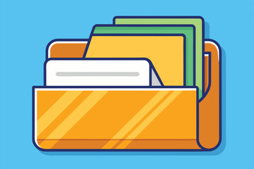 Poster - A yellow semi flat folder with documents inside, against a blue background, Folder Customizable Semi Flat Illustration