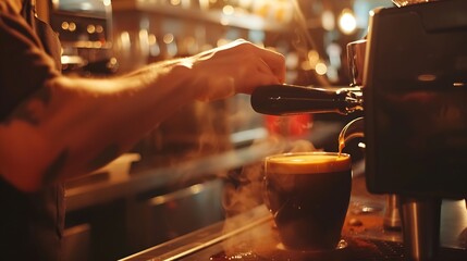 Poster - Barista Cafe Making Coffee Preparation Service Concept : Generative AI