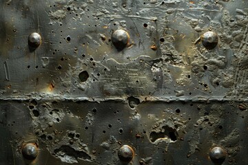 Poster - Metal plate with visible rivets, suitable for use in industrial or technical contexts