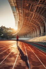 Poster - A person jogging on a track in a sports stadium