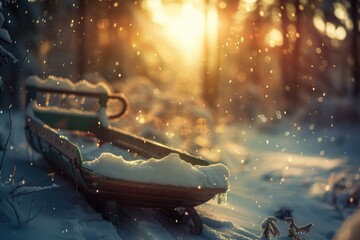 Canvas Print - A snowy bench sitting alone in the snow