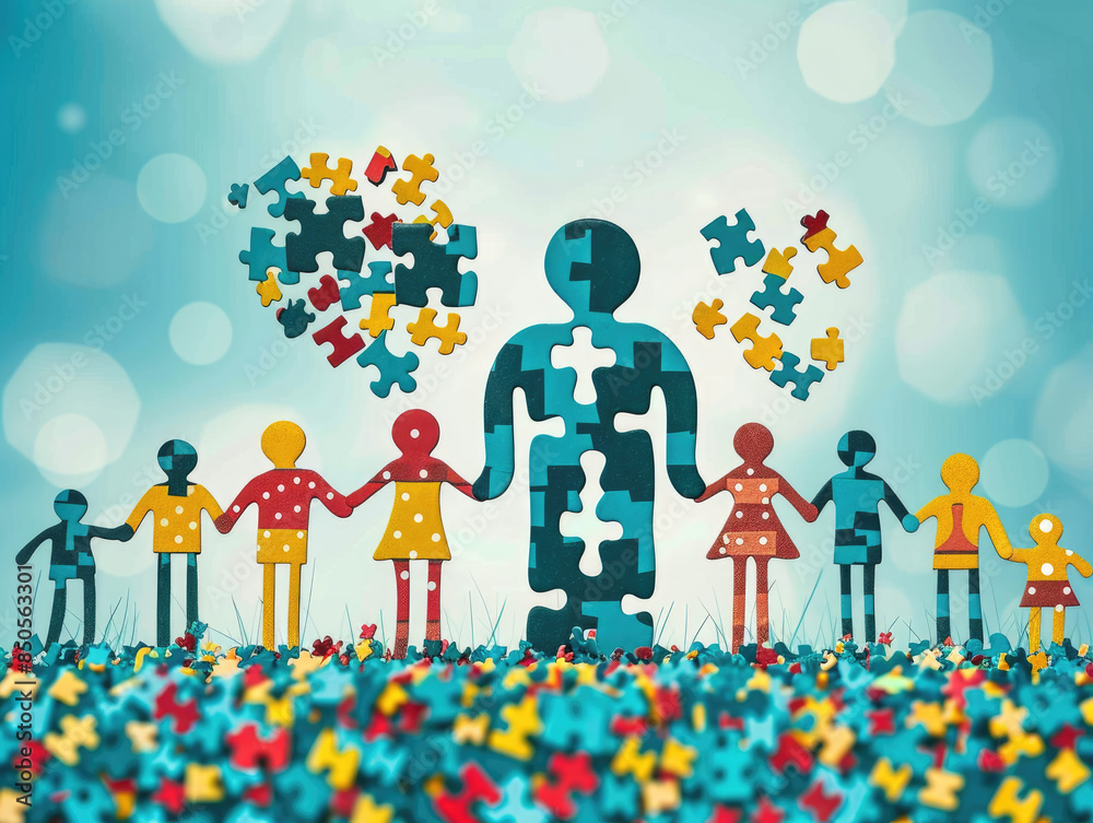 Autism spectrum awareness through a family holding hands and a puzzle ...
