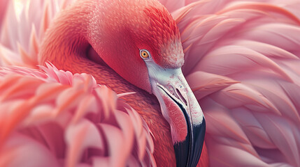 Wall Mural - A flamingo is shown in a pinkish color with a red beak