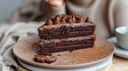 Wall Mural - chocolate cake on a plate