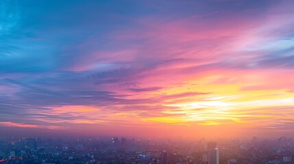 Poster - Sky sunset background panorama concept Skyline top view Evening sunset sky and the morning sunrise In the city Colorful with copy space Empty beautiful sky panoramic view twilight time : Generative AI