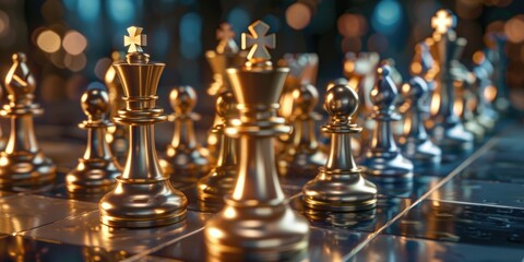 Poster - A detailed view of a chess board with multiple pieces in different positions, ideal for use in educational or gaming contexts