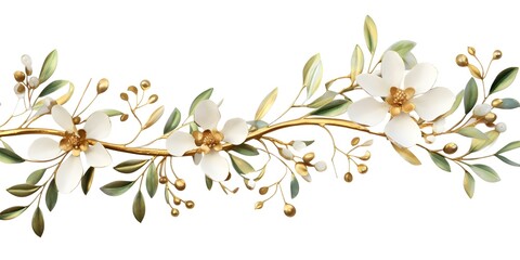 Wall Mural - Watercolor mistletoe with gold accents on a white background ideal for holiday stationery. Concept Watercolor painting, Mistletoe, Gold accents, White background, Holiday stationery