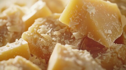 Poster - A close-up shot of a stack of cheese with varying textures and colors