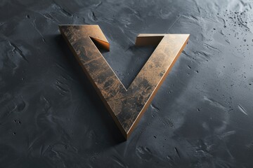 Wall Mural - A close-up view of a wooden letter 'V' on a black background, perfect for uses where you need a simple and elegant design