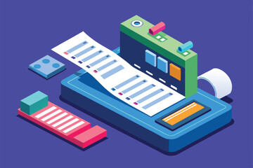Poster - Isometric illustration of a receipt printing from a point-of-sale system, Receipt Customizable Isometric Illustration