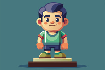 Poster - A cartoon illustration of a smiling boy sculpted in a custom pose against a teal background, Sculpting Customizable Cartoon Illustration