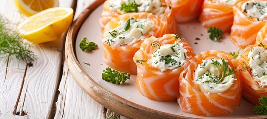 Wall Mural - Crunchy Salmon Rolls with Cheese and Herbs