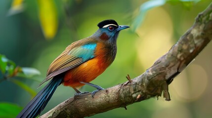 Wall Mural - The colorful tailed laughingthrush is sitting on the branch