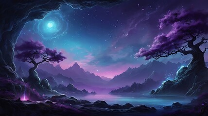 Dreamlike illustration of Violet, purple and pink landscape, pure beaty