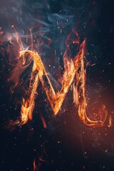 Aufkleber - A fiery letter M set against a dark background