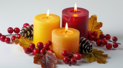 Poster - A compact set of three candles placed side by side, perfect for use in interior design or as a decorative element