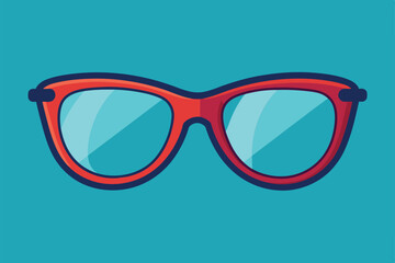 Poster - A flat illustration of a pair of red sunglasses with blue lenses on a blue background, Specs Customizable Flat Illustration