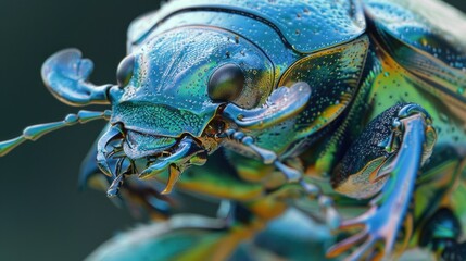 Wall Mural - A small beetle perched on a leaf or stem, providing a detailed view