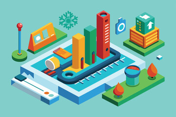 Poster - isometric illustration of a temperature measurement system, temperature measurement customizable iso