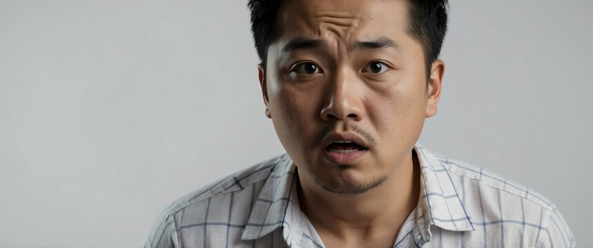 asian guy in plain white background looking confused and disappointed