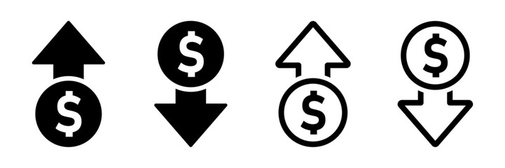 dollar increase and decrease vector icons