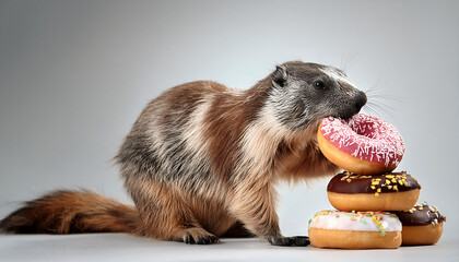 Wall Mural - Marmot Enjoying a Donut