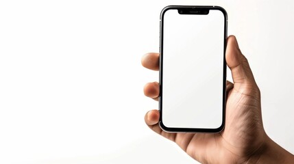 Wall Mural - A person is holding a cell phone with a white background
