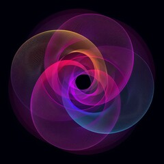 Poster - Abstract glowing code lines intertwined on black background, creating mesmerizing digital display