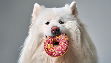 Wall Mural - Samoyed Enjoying a Donut